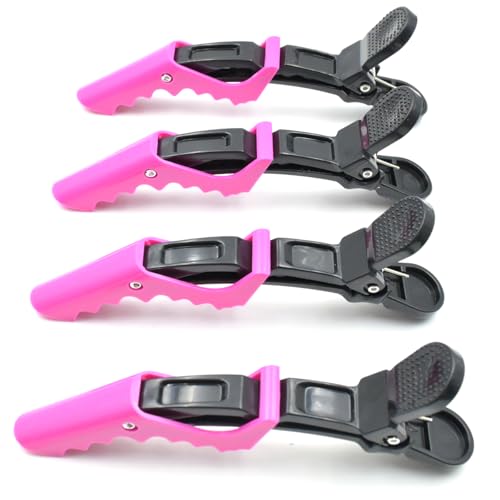 Friseur Haarspangen Kunststoff Krokodil Haarspangen Schwarz-Rosa 4 Stück Anti-Rutsch-Griff Haarspangen für Styling Abschnitt für Frauen oder Mädchen Salon zu Hause Verwenden von PARXITN