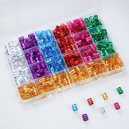 PARXITN 400 Stück Premium Dreadlocks Beads Set Haarschmuck, Aluminium Dreadlocks Perlen für Dreadlocks Flechtfrisuren, Verstellbare Metallmanschetten Haarringe Haarschmuck 7 Farben gemischt von PARXITN