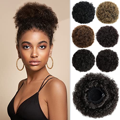 PARXITN Afro Puff Drawstring Pferdeschwanz for Black Women Kinky Curly Mittelgrösse Synthetische Afrikanische Dutt Haarteil Hellbraun von PARXITN