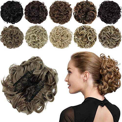 PARXITN Chignon Haarteil Gelockt Dutt Scrunchie Haarverlängerung Synthetische Hochsteckfrisur Kämme in unordentlichem Dutt Haarteil für Frauen Hellbraun gemischt Ascheblond von PARXITN