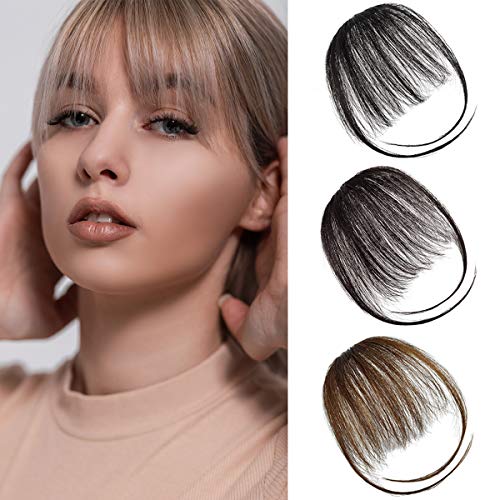 PARXITN Clip in Bangs Echthaar Front Fringe Air Bangs Haarverlängerungen Pony Haare für Frauen Dunkelblond von PARXITN