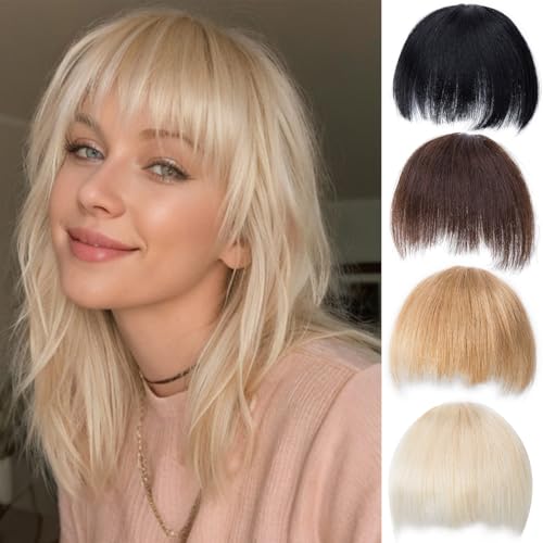 PARXITN Clip in Bangs Echthaar Front Fringe Einzigartig Irregular Fringe Haarverlängerungen Platinblond Pony Haare für Frauen von PARXITN