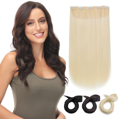 PARXITN Clip in Hair Extensions One Piece 5 Clips Lang Weft 40cm Gerade Synthetische Haarteile für Frauen 3/4 Full Head Mesh-Layered Weft 1 Tresse Haarverlängerung Blond von PARXITN
