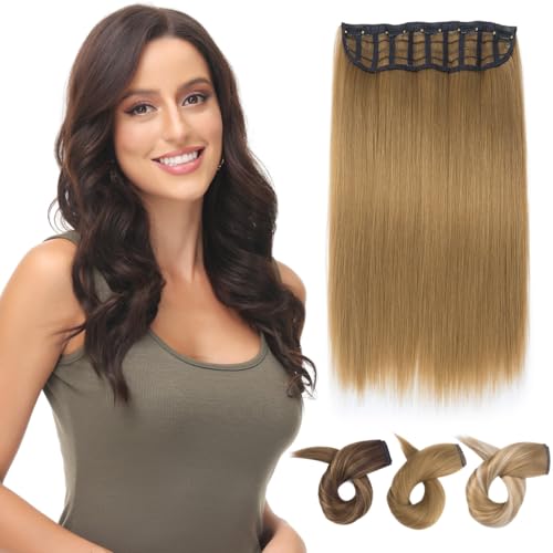 PARXITN Clip in Hair Extensions One Piece 5 Clips Lang Weft 40cm Gerade Synthetische Haarteile für Frauen 3/4 Full Head Mesh-Layered Weft 1 Tresse Haarverlängerung Dunkelblond von PARXITN