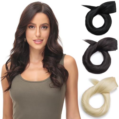 PARXITN Clip in Hair Extensions One Piece 5 Clips Lang Weft 40cm Gerade Synthetische Haarteile für Frauen 3/4 Full Head Mesh-Layered Weft 1 Tresse Haarverlängerung Schwarz von PARXITN