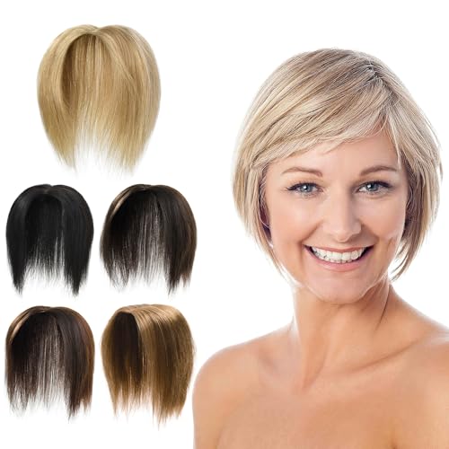 PARXITN Clip in Human Hair Toppers Nahtlose Haarteil Toupet für Frauen Lace Base Topper für Thicking Haar 15cm Mittelbraun von PARXITN