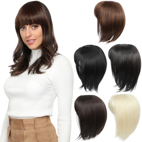 PARXITN Hair Topper für Frauen Synthetische Haarteile 30 cm Hair Toupet mit Pony Gerade Wiglets Haarteile für Dünnes Haar Mittelbraun von PARXITN