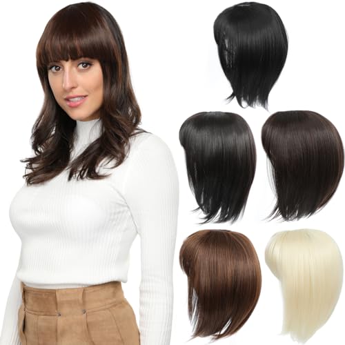 PARXITN Hair Topper für Frauen Synthetische Haarteile 30 cm Hair Toupet mit Pony Gerade Wiglets Haarteile für Dünnes Haar Schwarz von PARXITN