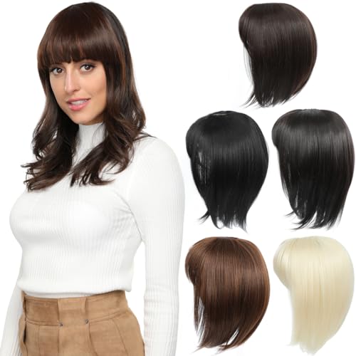 PARXITN Hair Topper für Frauen Synthetische Haarteile 45 cm Hair Toupet mit Pony Gerade Wiglets Haarteile für Dünnes Haar Dunkelbraun von PARXITN