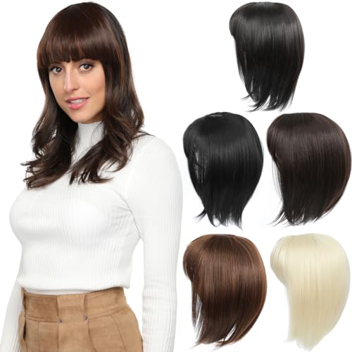 PARXITN Hair Topper für Frauen Synthetische Haarteile 45 cm Hair Toupet mit Pony Gerade Wiglets Haarteile für Dünnes Haar Dunkelstes Braun von PARXITN