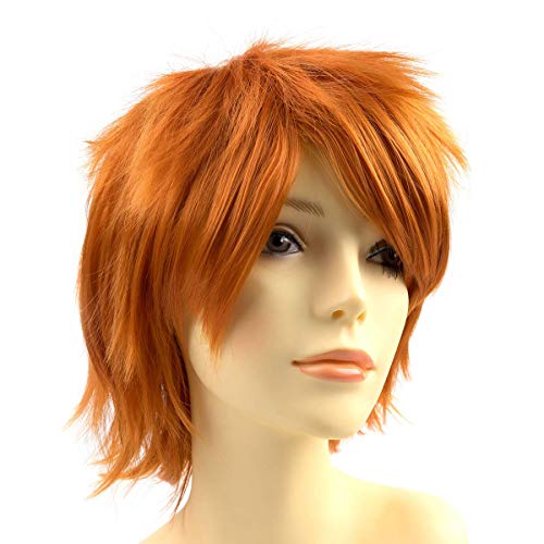 PARXITN Halloween Cosplay Wigs Anime Perücke Synthetische geschichtete kurze Haare Perücken mit Pony für Party Halloween Kostüm Costume Perücken für Damen Frauen Männer Kinder Orangefarben Wig von PARXITN