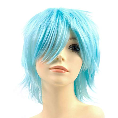 PARXITN Halloween Cosplay Wigs Anime Perücke Synthetische geschichtete kurze Haare Perücken mit Pony für Party Halloween Kostüm Costume Perücken für Damen Frauen Männer Aqua Blau Wig von PARXITN