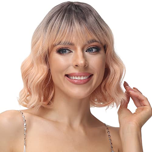 PARXITN Kurze Bob Perücke mit Pony Natürliches Ombre Orange Perücke Synthetisches Haar Bunt Täglich Party Halloween Cosplay Gewellte Lockige Perücken für Frauen von PARXITN