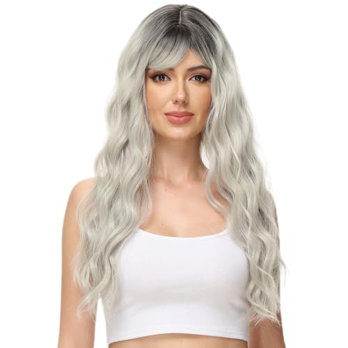 PARXITN Lange Perücken für Frauen mit Fransen 60cm Einstellbar Lockig Wellig Ombre Silber Perücken Kunsthaarperücke Cosplay Täglichen Gebrauch PARXITN Lange Perücken für Frauen mit Fransen 60cm Einstellbar Lockig Wellig Ombre Silber Perücken Kunsthaarperücke Cosplay Täglichen Gebrauch von PARXITN