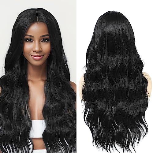 PARXITN Lange Wellige Synthetik Perücke 60cm Lace Front Mittelscheitel Natürliche Synthetische Haar Perücke Tägliche Party Cosplay Tragen Perücken Damen von PARXITN