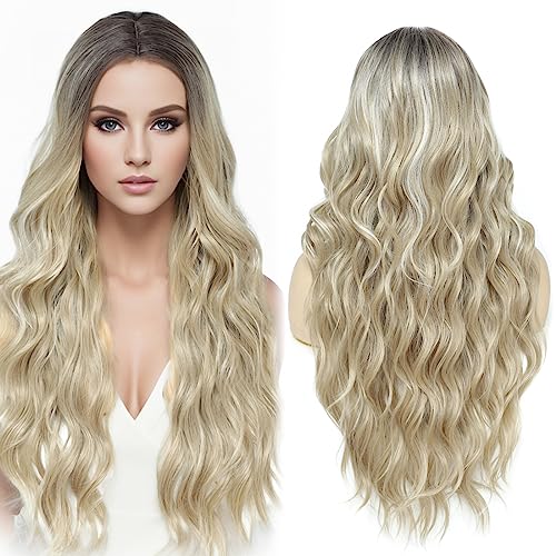 PARXITN Lange Wellige Synthetik Perücke 60cm Lace Front Mittelscheitel Natürliche Synthetische Haar Perücke Tägliche Party Cosplay Tragen Perücken Damen von PARXITN