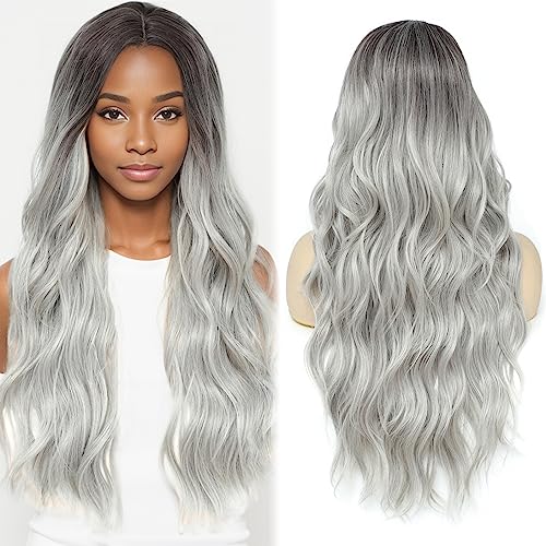 PARXITN Lange Wellige Synthetik Perücke 60cm Lace Front Mittelscheitel Natürliche Synthetische Haar Perücke Tägliche Party Cosplay Tragen Perücken Damen von PARXITN