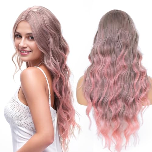 PARXITN Lange Wellige Synthetik Perücke 60cm Lace Front Mittelscheitel Natürliche Synthetische Haar Perücke Tägliche Party Cosplay Tragen Perücken Damen von PARXITN