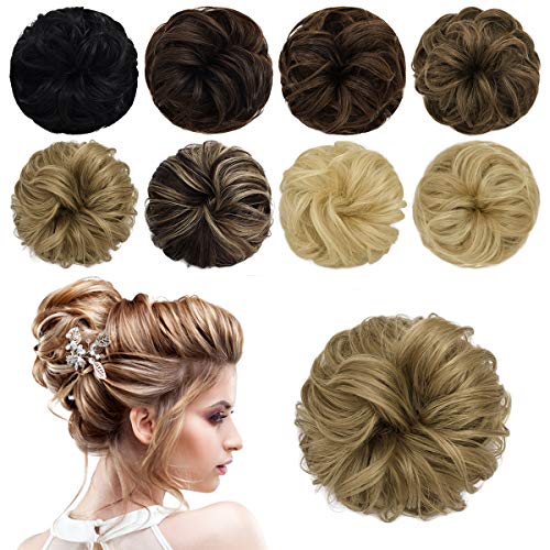 PARXITN Messy Bun Echthaar Zerzauste Hochsteckfrisur Haarteile Chignon Haarteil Wellig Lockig Dutt Haarteile für Frauen Honigblond von PARXITN