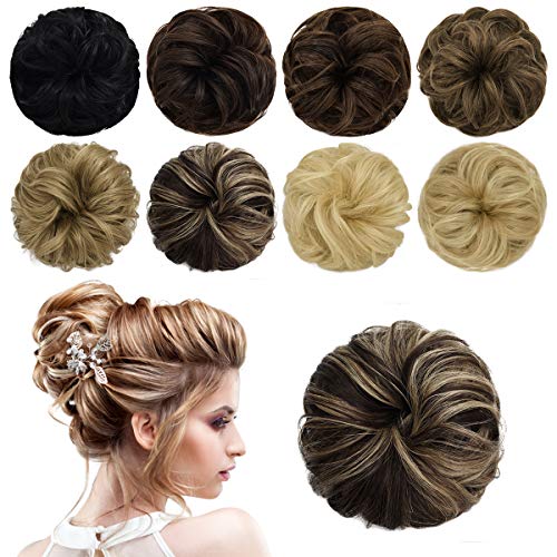 PARXITN Messy Bun Echthaar Zerzauste Hochsteckfrisur Haarteile Chignon Haarteil Wellig Lockig Dutt Haarteile für Frauen Mittelbraun gemischt Dunkelblond von PARXITN