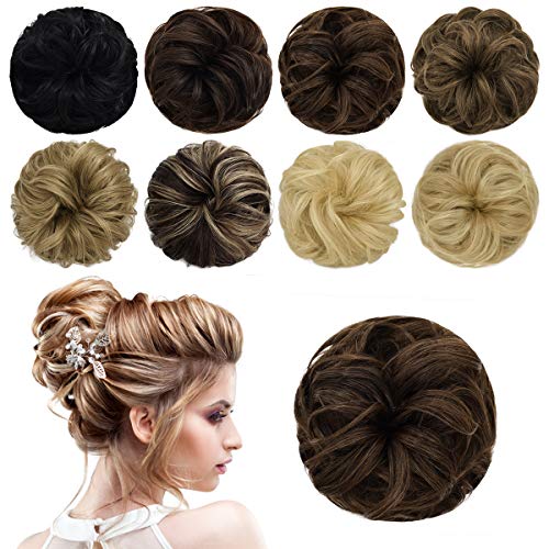 PARXITN Messy Bun Scrunchie Echthaar Hochsteckfrisur Haarteile Chignon Haarteil Wellig Lockig Pferdeschwanz Verlängerung Dutt Haarteile für Frauen Schokoladenbraun von PARXITN