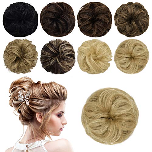 PARXITN Messy Bun Scrunchie Echthaar Zerzauste Hochsteckfrisur Haarteile Chignon Haarteil Wellig Lockig Pferdeschwanz Verlängerung Dutt Haarteile für Frauen von PARXITN