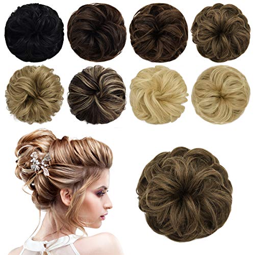 PARXITN Messy Bun Scrunchie Echthaar Zerzauste Hochsteckfrisur Haarteile Chignon Haarteil Wellig Lockig Pferdeschwanz Verlängerung Dutt Haarteile für Frauen von PARXITN