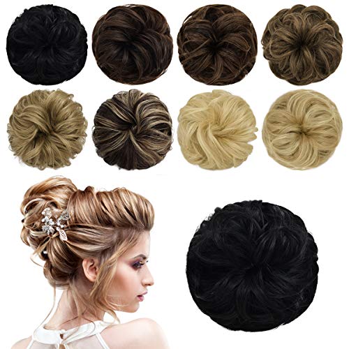 PARXITN Messy Bun Scrunchie Echthaar Zerzauste Hochsteckfrisur Haarteile Chignon Haarteil Wellig Lockig Pferdeschwanz Verlängerung Dutt Haarteile für Frauen von PARXITN