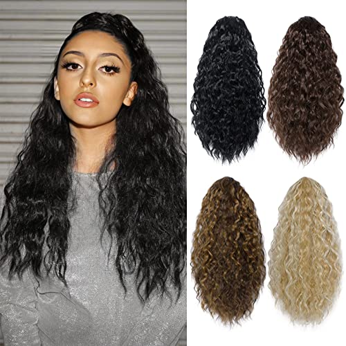 PARXITN Pferdeschwanz Haarteil Lang 55cm Gewellt für Frauen Clip in Pferdeschwanz Haarverlängerung Synthetik Drawstring Ponytail Extension Dunkelstes Braun von PARXITN