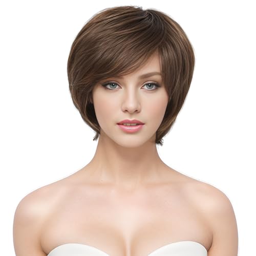 PARXITN Pixie Cut Perücke für Frauen Synthetische Perücke mit Pony Natürliches Haarteil Layered Haar Perücken von PARXITN