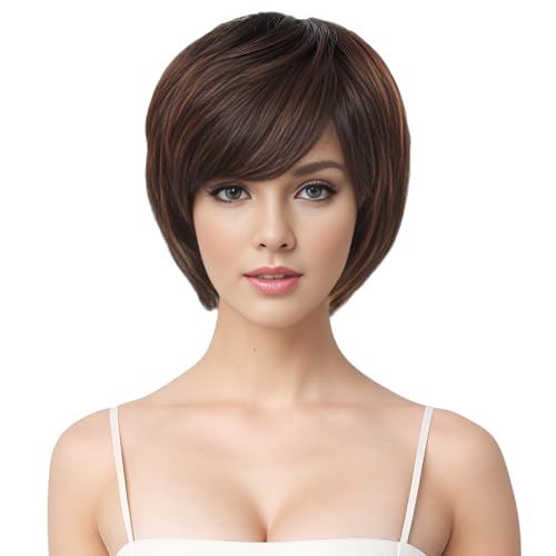 PARXITN Pixie Cut Perücke für Frauen Synthetische Perücke mit Pony Natürliches Haarteil Layered Haar Perücken von PARXITN