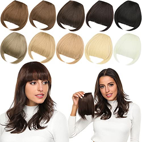 PARXITN Pony Haare Clip in Pony Haarverlängerungen Synthetische Flat Bang mit Schläfen Front Face Fringe Pony Haarteile für Frauen Karamellbraun von PARXITN