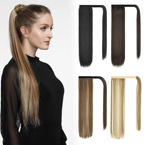 PARXITN Ponytail Extension Lange Gerade 50cm Wrap Around Ponytail Synthetische Haarverlängerungen Clip in Pferdeschwanz Haarteil for Frauen Blond von PARXITN