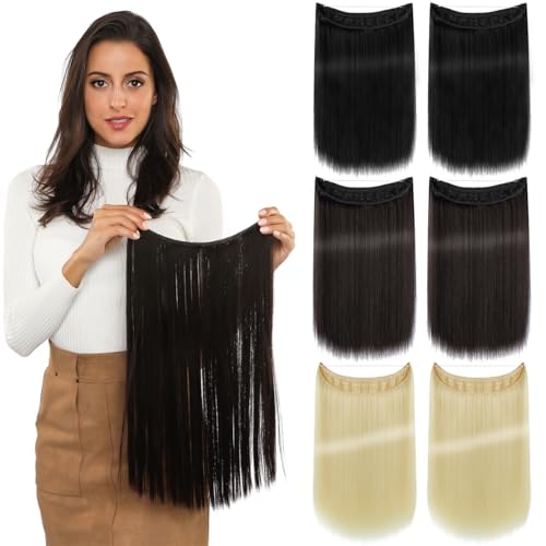 PARXITN Secret Hair Extensions 40cm Lange Unsichtbare Draht-Haarverlängerungen Geheime Haarverlängerungen Seidig Gerade Synthetische Haarteile Fisch Linie 1 Stück Haar für Frauen Blond von PARXITN