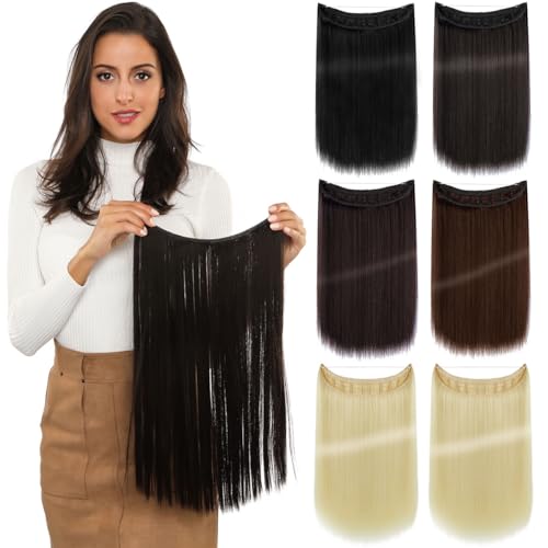 PARXITN Secret Hair Extensions 40cm Lange Unsichtbare Draht-Haarverlängerungen Geheime Haarverlängerungen Seidig Gerade Synthetische Haarteile Fisch Linie 1 Stück Haar für Frauen Dunkelbraun von PARXITN