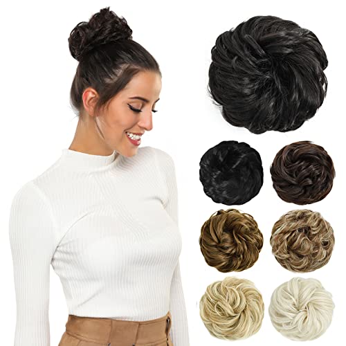 PARXITN Unordentlicher Dutt Haarteile für Frauen Haar Dutt Haarverlängerung Hochsteckfrisuren lockige Unordentlicher Dutt Scrunchie Dunkelstes Braun Neigen zu Schwarz von PARXITN