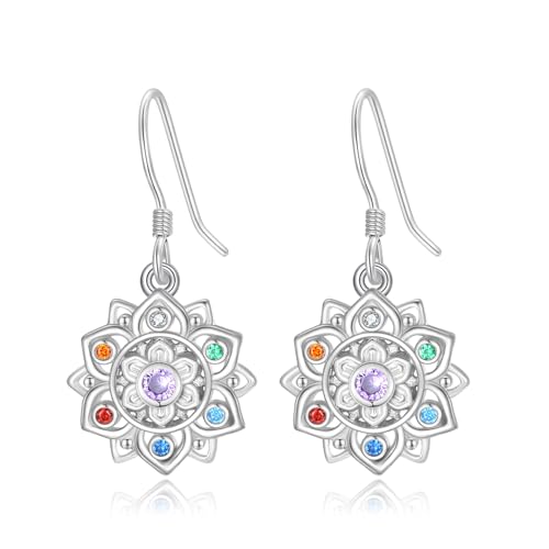 PARYFO Chakra Lotus Blumen Ohrringe für Damen 925 Sterling Silber 7 Chakra Tropfen Ohrringe Yoga Lotus Schmuck Geschenk für Frauen Teenager Mädchen von PARYFO