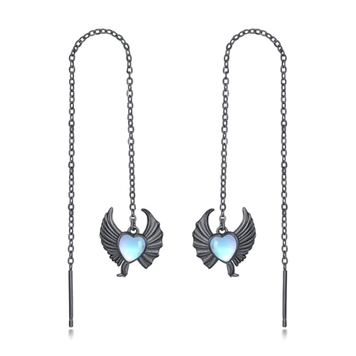 Engel Teufel Ohrringe Sterling Silber Dämon Engelsflügel Schwarz Tropfen Ohrringe Durchzieher Ohrringe Einfädler Ohrringe Geburtstag Schmuck Geschenke für Damen Mädchen von PARYFO