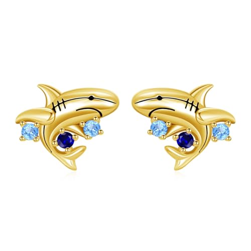 PARYFO Hai Ohrringe Gold 925 Sterling Silber Vergoldung Hai Ohrstecker Süße Tier Ohrringe Schmuck Hypoallergen Geschenk für Tochter Mutter Frauen Mädchen Teenager von PARYFO