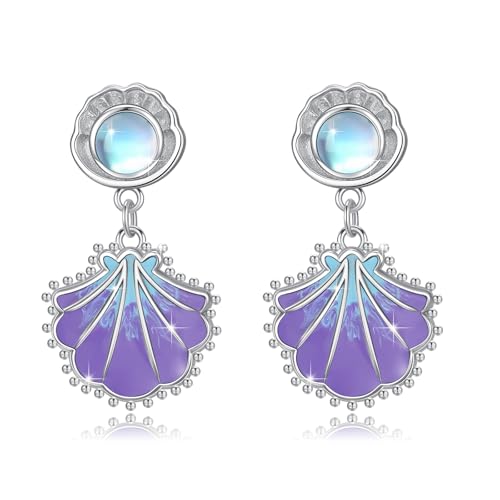 PARYFO Muschel Ohrringe Damen Mondstein Ohrstecker Zarte mit Muschel Anhänger Hypoallergene Maritimer Strand Schmuck Damen Modeschmuck für Frauen und Mädchen-Lila von PARYFO