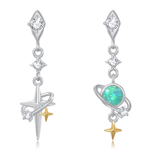 PARYFO Milchstraße Stern Ohrringe 925 Sterling Silber Grün Opal Milchstraße Stern Tropfen Ohrringe Planet Schmuck Geschenke für Frauen Mädchen Tochter von PARYFO