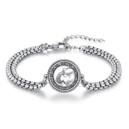 PARYFO 12 Zodiac Sings Wassermann Armbänder 925 Sterling Silber Vintage Wassermann Armband Sternzeichen Armband Sternzeichen Astrologie Horoskop Schmuck für Männer Damen von PARYFO