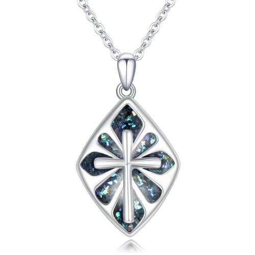 PARYFO Abalone Muschel Kreuz Halskette 925 Sterling Silber Abalone Muschel Kreuz Anhänger Ketten Religiöser Schmuck Geschenke für Frauen Männer Mädchen Mutter Ehefrau Freundin Tochter von PARYFO