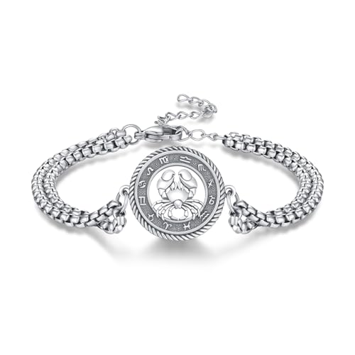 PARYFO Sternzeichen Krebs Armband 925 Sterling Silber Krebs Armbänder Sternzeichen Armband Astrologie Horoskop Schmuck Geschenke für Männer Frauen Unisex von PARYFO