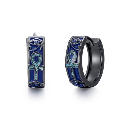 PARYFO Ankh Ohrringe 925 Sterling Silber Ankh Creolen Ohrringe Schwarz Creolen Männer Ägyptischer Schmuck Geschenke für Männer Frauen Jungen von PARYFO