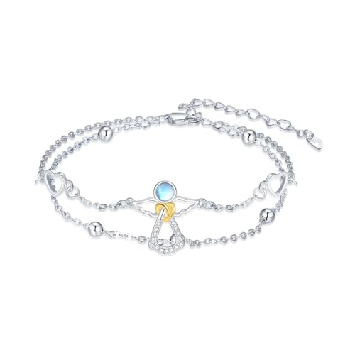 PARYFO Engel Armbänder 925 Sterling Silber Mondstein Engel Armbänder für Frauen Mädchen Einstellbare Schutzengel Armband Schmuck Weihnachten Geschenke für Mädchen Mutter Tochter von PARYFO