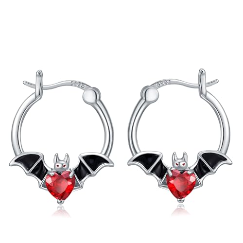 PARYFO Fledermaus Ohrringe 925 Sterling Silber Fledermaus Creolen Ohrringe mit Rotem Kristall Rot Gothic Schmuck Geschenke für Frauen Mädchen, Sterling Silber von PARYFO