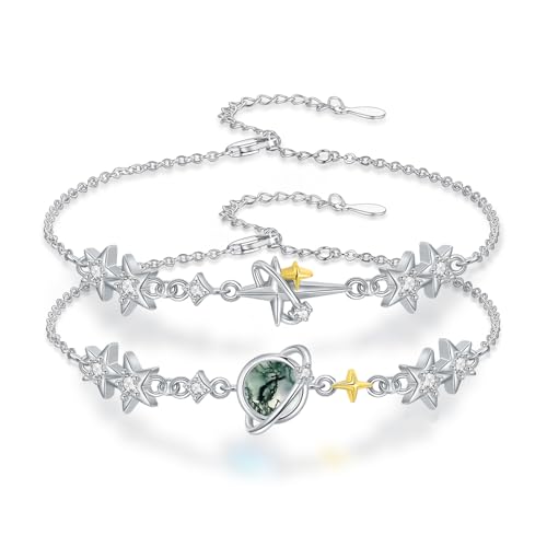 PARYFO Freundschaftsarmband für 2 mit Moos Planet Armband 925 Sterling Silber Verstellbar Freundschaftsarmbänder die Beste Freundin Partnerin Schwester Mädchen Sie Damen von PARYFO
