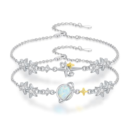 PARYFO Freundschaftsarmband für 2 mit Opal Planet Armband 925 Sterling Silber Verstellbar Freundschaftsarmbänder die Beste Freundin Partnerin Schwester Mädchen Sie von PARYFO