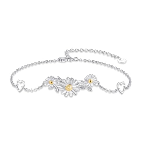 PARYFO Gänseblümchen Armband 925 Sterlingsilber Verstellbar Blumen Gänseblümchen Schmuck Geschenk für Damen und Mädchen von PARYFO